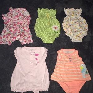 5 NB Baby Girl Rompers. All Carter’s Brand